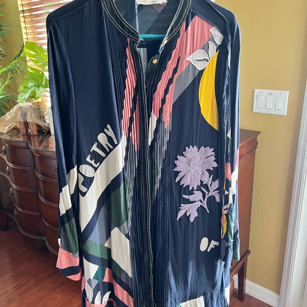 Tory Burch Navy Multicolor Graphic Long Dress